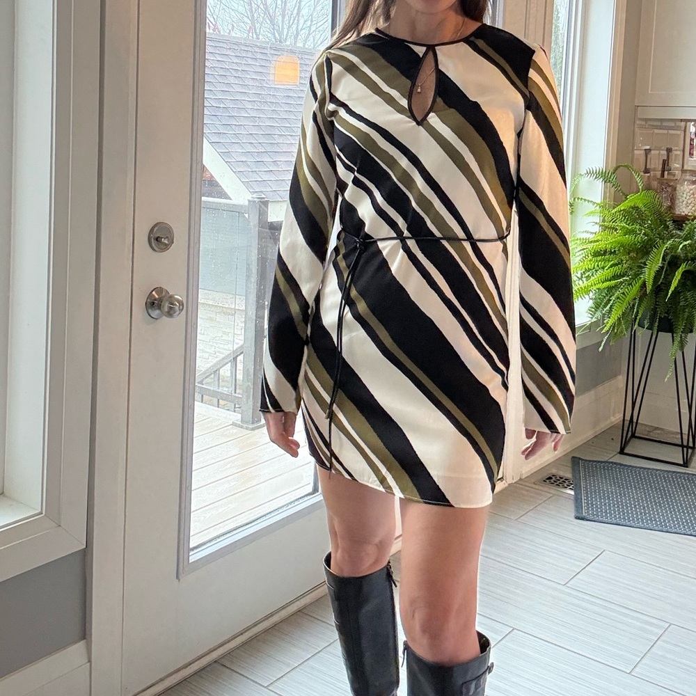 Mango Long Sleeve Dress - Black, Cream, and Brown.